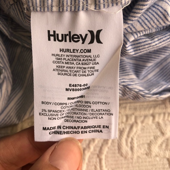 Hurley Blue Striped Men's Casual Button Down Collared Short Sleeve Shirt - Picture 4 of 6